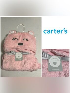 🆕CARTER’S - NWT - 40”X30” - INFANT GIRLS HOODED PINK BEAR COZY SHERPA BLANKET